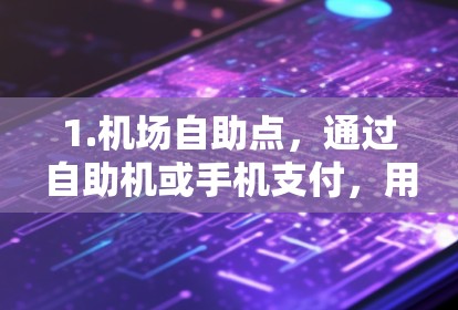 1.机场自助点,通过自助机或手机支付,用户可以直接输入订单信息,完成行李托运或登机手续 1.机场自助点,通过自助机或手机支付,用户可以直接输入订单信息,完成行李托运或登机手续
