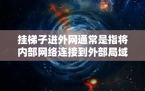 挂梯子进外网通常是指将内部网络连接到外部局域网,如家庭、公司等。以下是一些常见的步骤和方法,但请注意,挂梯子进外网的正确方法可能会因设备和网络配置而有所不同 挂梯子进外网通常是指将内部网络连接到外部局域网,如家庭、公司等。以下是一些常见的步骤和方法,但请注意,挂梯子进外网的正确方法可能会因设备和网络配置而有所不同
