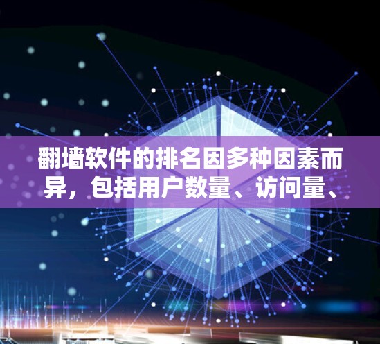 翻墙软件的排名因多种因素而异,包括用户数量、访问量、成功率、稳定性、功能丰富性、安全性评分、更新频率等。不同的排名标准和平台可能会影响排名结果。以下是对主要翻墙软件的详细分析 翻墙软件的排名因多种因素而异,包括用户数量、访问量、成功率、稳定性、功能丰富性、安全性评分、更新频率等。不同的排名标准和平台可能会影响排名结果。以下是对主要翻墙软件的详细分析